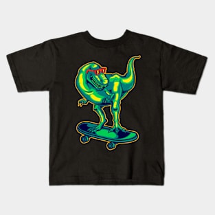 Neon - DIno - Raptor Skate - neg Kids T-Shirt